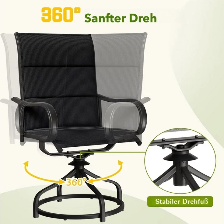 TLGREEN Gartenstuhl hochlehner 2er Set,360° drehbar, Drehstühle Wetterfeste, (Gesteppte Rückenlehne & Sitzfläche, bis 150 kg belastbar, 2 St), Für Terrasse Garten Balkon – Bild 4
