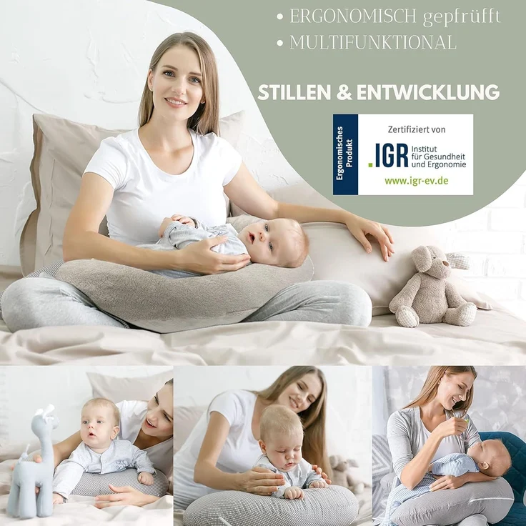 sei Design Musselin Stillkissen XXL 190x30 Öko-Tex Seitenschläferkissen | Ergonomisches Schwangerschaftskissen Lagerungskissen | Bezug aus Musselin [Baumwolle] & Teddyplüsch – Bild 4