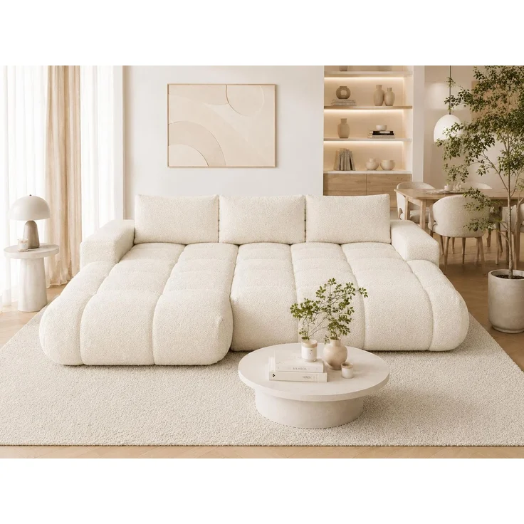 KRISAN MÖBEL Ecksofa BUBBLE in Creme mit Schlaffunktion & Ottomane links, modernes Polstersofa, 275 × 70 x 170 cm, Liegefläche 160 × 216 cm – Bild 5