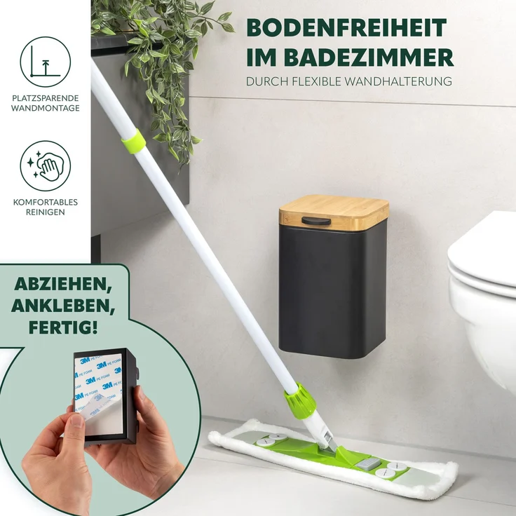 Wand-Kosmetikeimer 3 l, Badmülleimer 2-Wege-Montage, eckig, schwarz – Bild 3