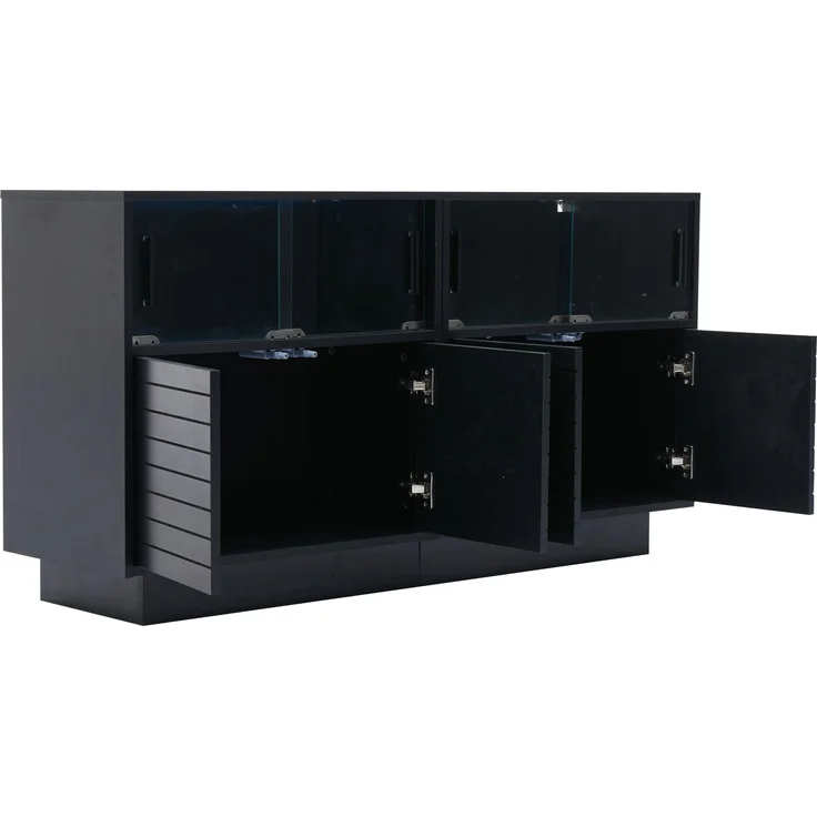 ZUBALIYA Sideboard 130x35x68 cm, mit LED-Beleuchtung, mit Glastüren, aus Spanplatte, Schwarz – Bild 19