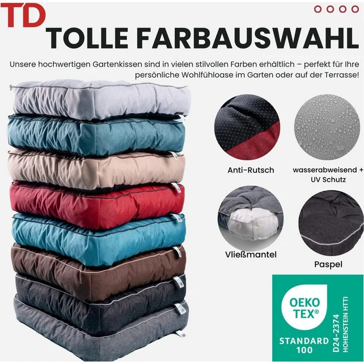 TexDeko Stuhlkissen Ecolen Loungekissen für Rattanmöbel Gartenmöbel Wasserabweisend, UV-Beständig mit Anti-Rutsch Boden – Bild 4