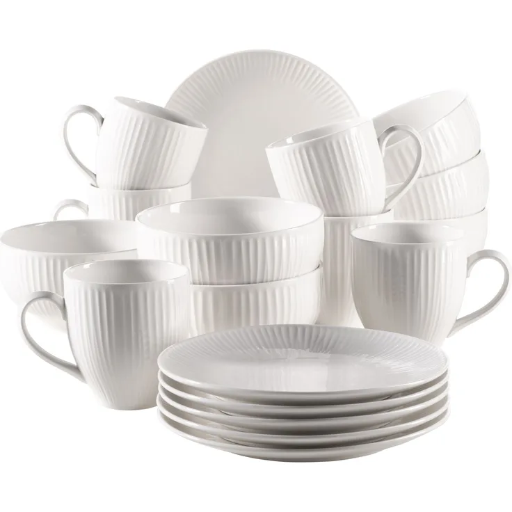 Mäser 931462 Frühstücksset Dalia für 6 Personen, Porzellan, weiß (1 Set, 18-teilig)