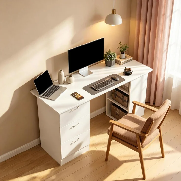 Schreibtisch 120 x 49 x 72 cm aus MDF mit 3 Schubladen und 3 offenen Regalen – Bild 2