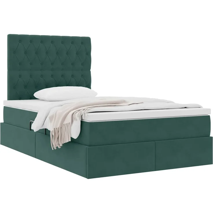 vidaXL Aufbewahrungsbett mit Matratze Dunkelgrün 120 x 190 cm Samt 3372078 – Bild 3