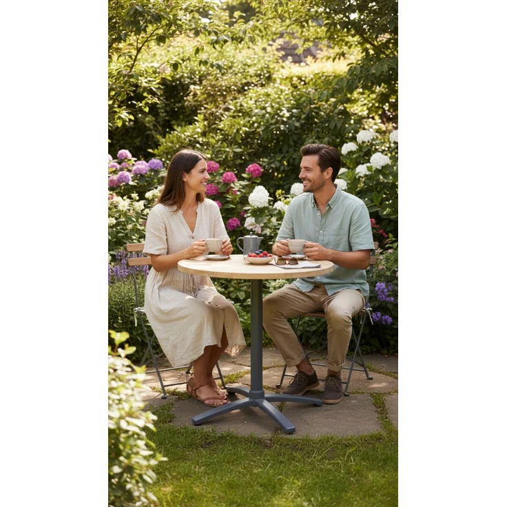 Teakholz Tisch mit Alu Tischgestell, Indoor, klappbar, Rund 70cm, handgefertigt – Bild 4