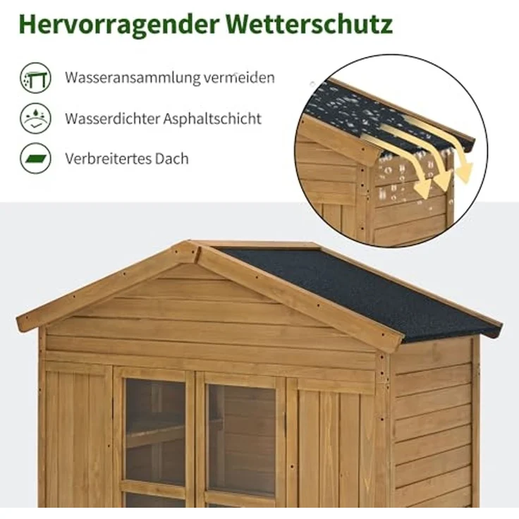 M MCombo Gartenschrank Gartenhaus Holz Wetterfest, Geräteschrank Holzschrank Outdoor Wasserdicht Begehbar, für Außenbereich Balkon Terrasse 1743 (Natur) – Bild 5