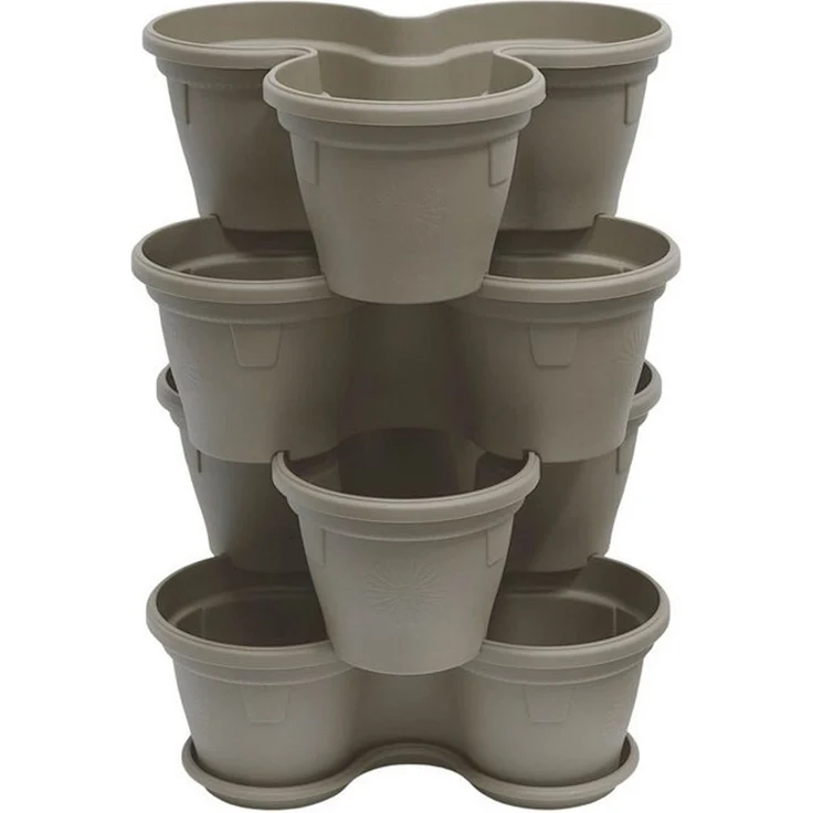 Engelland Blumenständer Säulentopf, Hochbeet, Kräuterbeet (Vorteils-Set, 4 St, 11 Liter Fassungsvermögen je Ebene), fallsicher, UV-beständig, stapelbar, platzsparend, robuster Kunststoff – Bild 4