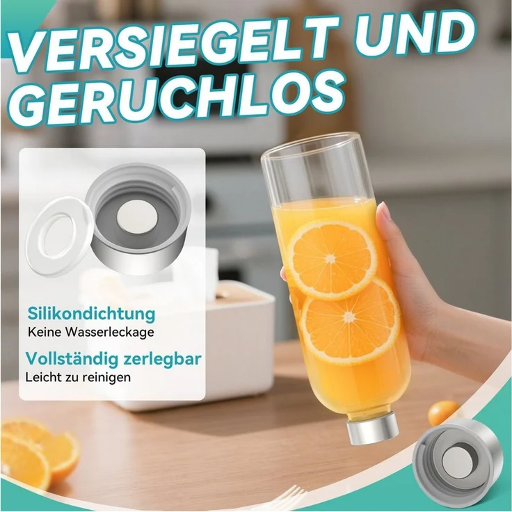 FIVMEN Trinkflasche luftdichte Glaswasserflasche 1000ml mit Edelstahldeckel, 2/4/6 Stück Saftflaschen Set inkl. Reinigungsbürste für Wasser, Saft – Bild 3