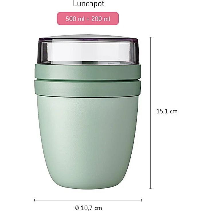 Mepal | Lunchpot Ellipse Mixed Mini | Vivid Lilac + Nordic Sage | Müslibecher to go | Unterteilung für Joghurt & Müsli | 300 ml + 120 ml | Geeignet für Gefrierschrank, Mikrowelle & Spülmaschine – Bild 3