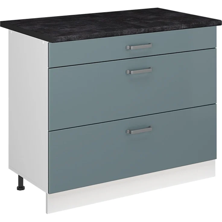 Küchenunterschrank R-Line Blau-Grau/Weiß 100 cm Arbeitsplatte Anthrazit Vicco – Bild 1