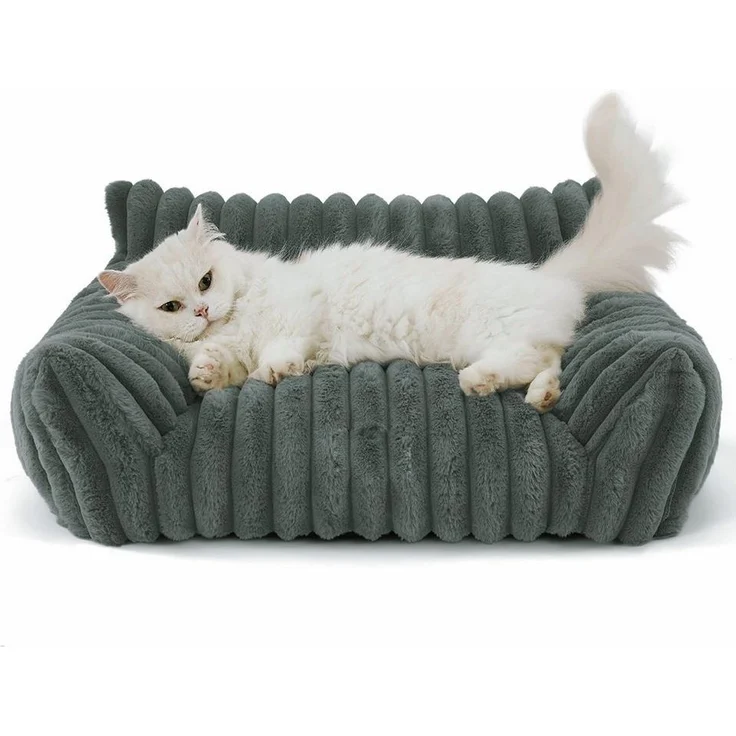 Ledander Tierbett Kuschelndes Haustierkatzen-Sofa, flauschiges Katzen-Sofa, Milchbaumwollstoff, flauschiges Haustier-Sofa-Bett, Waschbares Katzenbett,rutschfestes – Bild 1