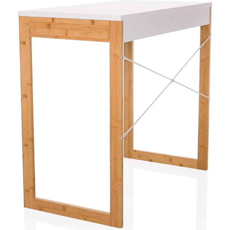 hjh LIVING Schreibtisch mit 1 Schublade 80x42 cm TAROLO II Bambus Gestell, Kleiner Tisch im skandinavischen Stil, Computertisch Weiß – Bild 9