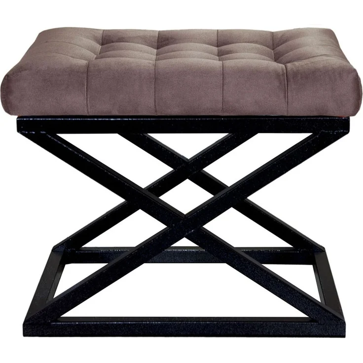 Atelier Del Sofa Stylish Pouffe with Metal Frame, 50 x 42 x 40 cm | 100% Polyester Babyface Fabric, Grey with Black & Brown Accents | Perfect for Modern Living Spaces – Bild 1