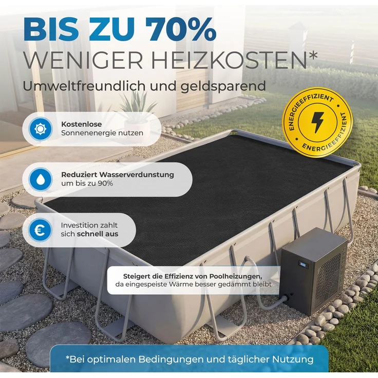 Miganeo Pool Solarfolie 600 x 400 cm Deluxe rechteckig |180 my | schwarz | 12 mm Luftblasen – Bild 5
