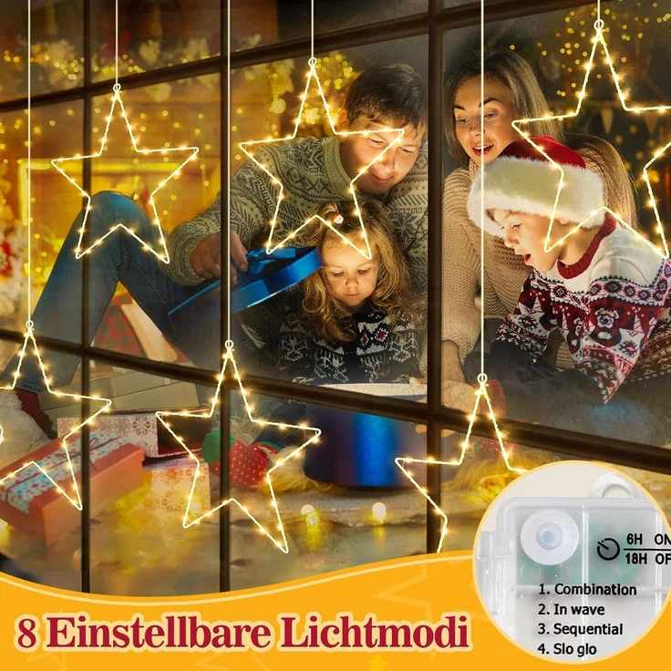 Salcar LED Stern LED Fensterdeko SternLED Weihnachtsstern Fensterlichter Weihnachtsdeko, LED fest integriert, Batteriebetrieben mit Timer, 8 Modi Weihnachtsbeleuchtung – Bild 2