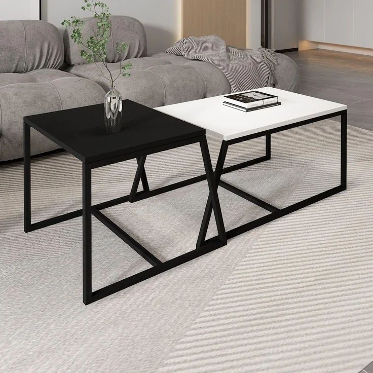 Skye Decor 'Minimal - White, Black' Couchtisch-Set, Weiß / Schwarz, 80 x 38 x 50 cm – Bild 5