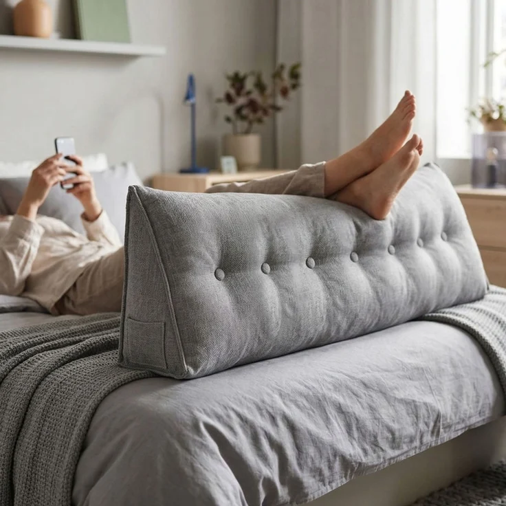 Home Nature Wohnkonzept Rückenstützkissen, Ergonomische Rückenstütze für Bett und Sofa mit Taschen, Grau, 200 x 19 x 52 cm – Bild 4