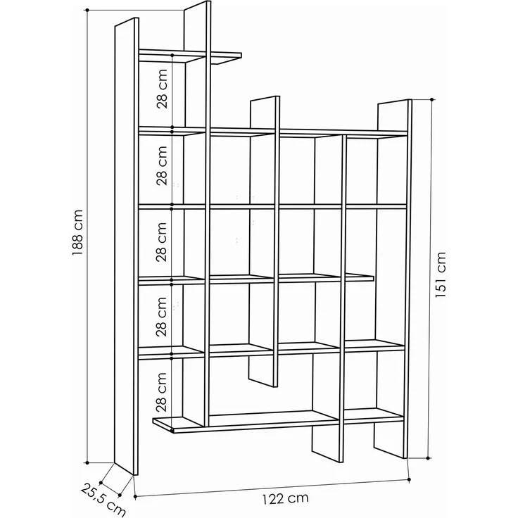 Bücherregal, 'Manco', 188 x 25,5 x 122, Leichter Mokka – Bild 3