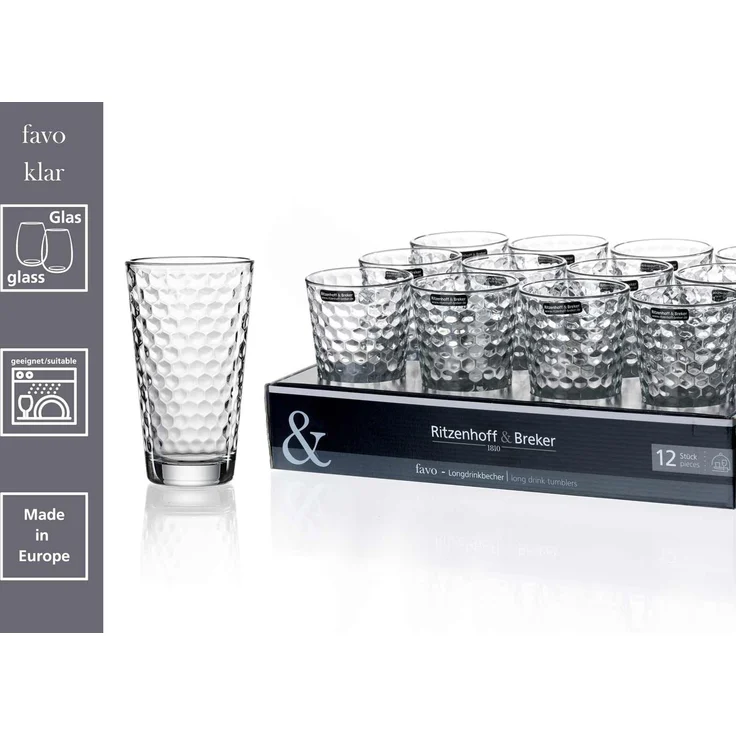 Ritzenhoff & Breker Favo Longdrinkglas 400 ml transparent 6er Set – Bild 2