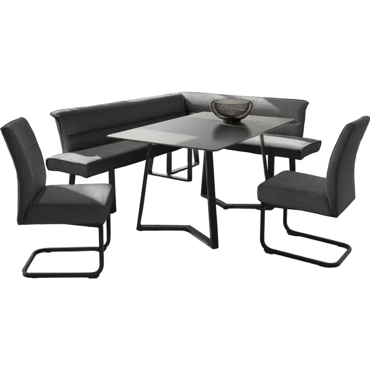 OTTO home Eckbankgruppe (Set, 4-tlg. Tisch, Bank und 2 Stühle), Taschenfederkern, Tisch (140x90 cm) schwarz, Bank und Stühle anthrazit oder beige – Bild 1
