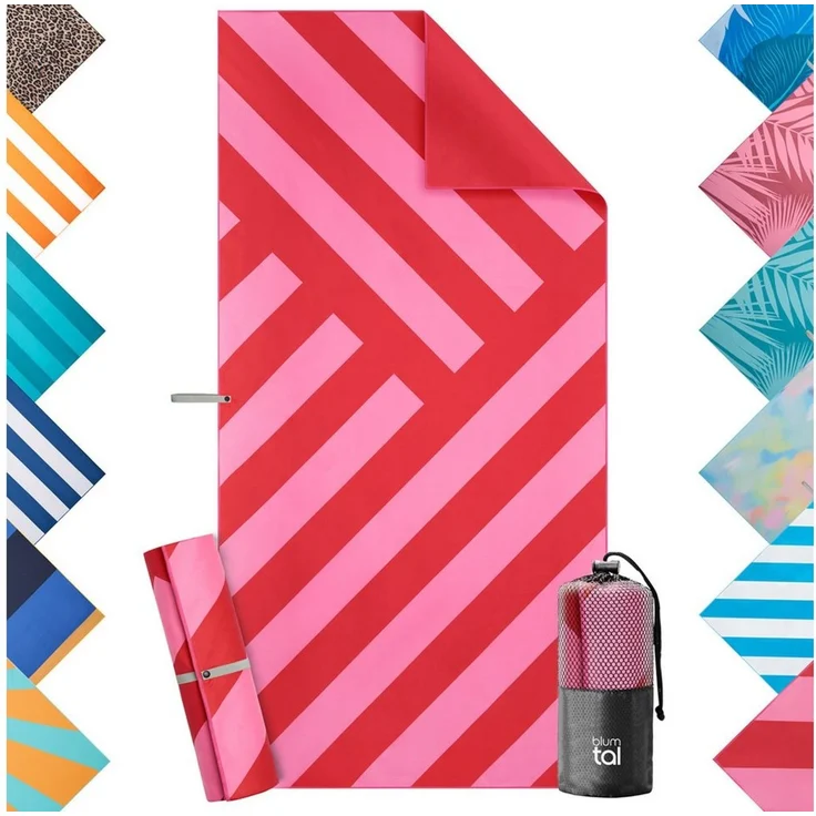 Blumtal Reisehandtuch Strandhandtuch 90x180 cm aus Mikrofaser - kompakt & schnelltrocknend, sandfrei mit Band - Mikrofaser Handtuch groß mit Wellen-Muster – Bild 1