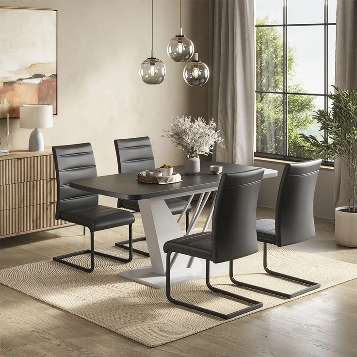 Esstisch-Set Fenaro Schwarz/Weiß 120 x 80 cm mit 4 Esszimmerstühlen, Schwarz Vicco – Bild 3