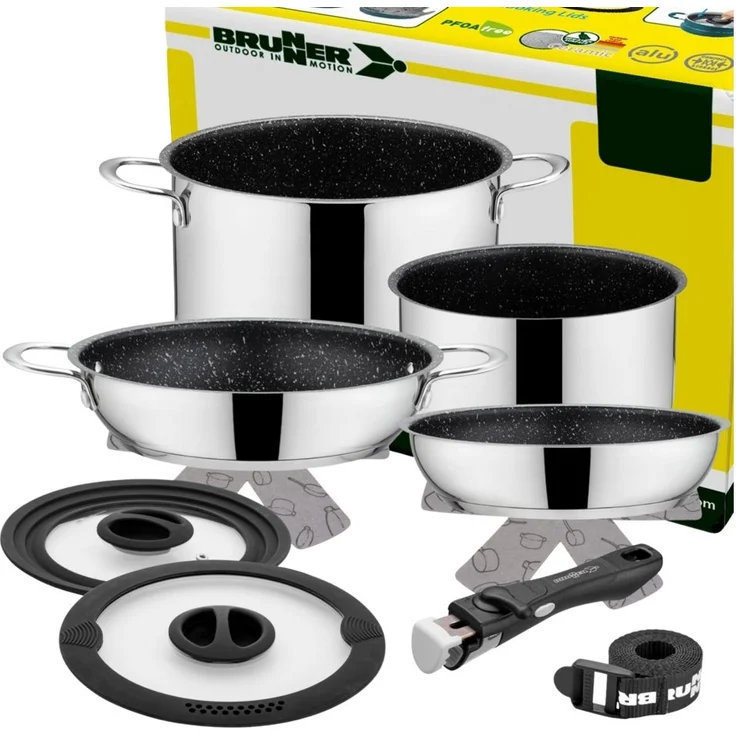 BRUNNER Topf-Set BRUNNER Camping Kochgeschirr Edelstahl ACADEMY NG Stapelbar, Leicht, (8-tlg) – Bild 5