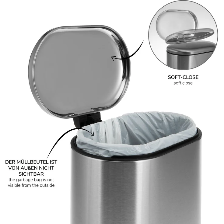 bremermann Kosmetikeimer Treteimer BARBENA - 6 Liter // Edelstahl Anti-Fingerabdruck Softclose – Bild 3
