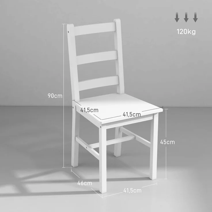 Rayofly-2er Set Esszimmerstühle, Holz, Leistenrücklehne, rutschfest, 41,5 x 46 x 90 cm, Weiß, H 900cm x T 415cm x B 460cm – Bild 5