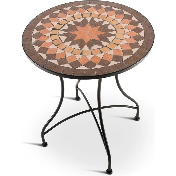 Raburg Gartentisch Mosaiktisch, Balkon- und Terrassentisch, 60 cm Ø, 72 cm hoch, Mayla (rund), liebevolle Handarbeit, Mosaikmuster, schwarzes Metallgestell – Bild 1