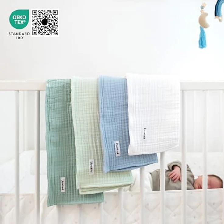 Ehrenkind Spucktuch Mulltücher-Set aus saugfähiger Musselin Bio-Baumwolle, (Sprucktücher Baby im 4er Set, Musselintücher Baby 70x70 cm), viele Einsatzmöglichkeiten wie Stoffwindeleinlage – Bild 3