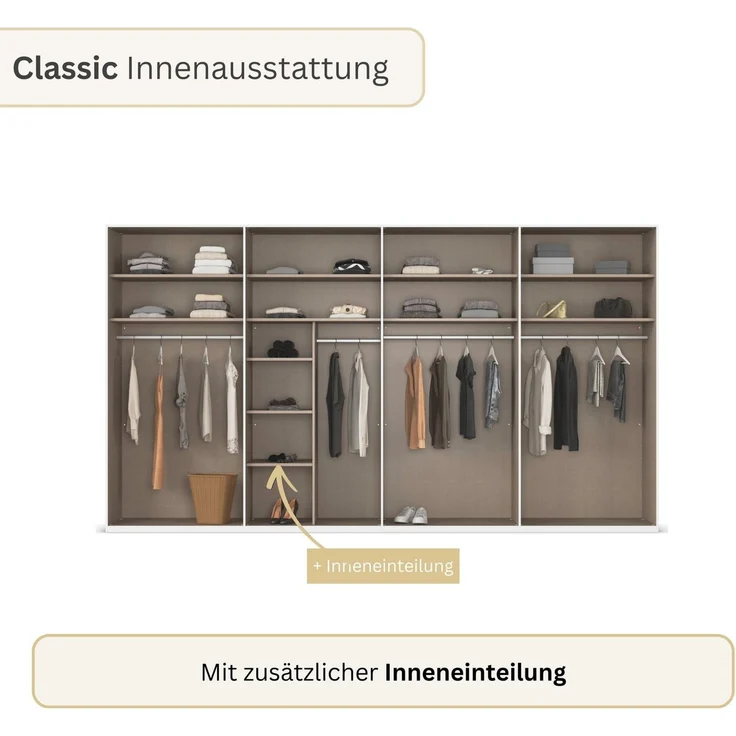 rauch Kleiderschrank Drehtürenschrank Schrank Garderobe Wäscheschrank BESTSELLER MONTCLAR (3 Ausstattungen BASIC/CLASSIC/PREMIUM (SOFT-CLOSE), Breiten 201-400 cm) Front in Glas/Hochglanz/Dekor/Grauspiegel in 5 Breiten MADE IN GERMANY – Bild 4