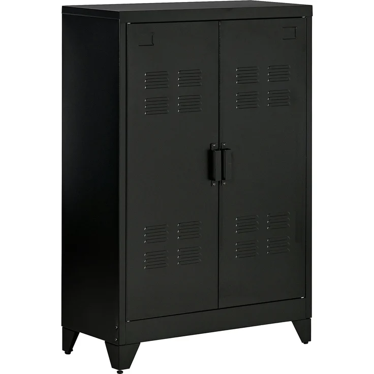 MELAYR, Aktenschrank Metallschrank Mehrzweckschrank mit magnetischer Lamellen-Doppeltür, 75 x 33 x 110 cm, Schwarz – Bild 1