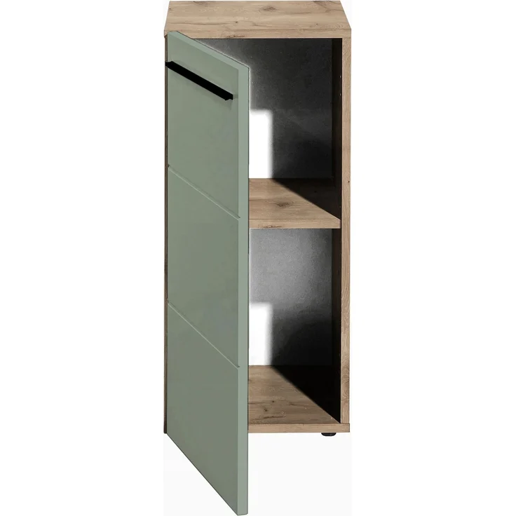 Badkommode >Vista< 1 Tür, 1 Boden, schilfgrün / viking oak Dekor - 34x72x31cm (BxHxT) – Bild 3