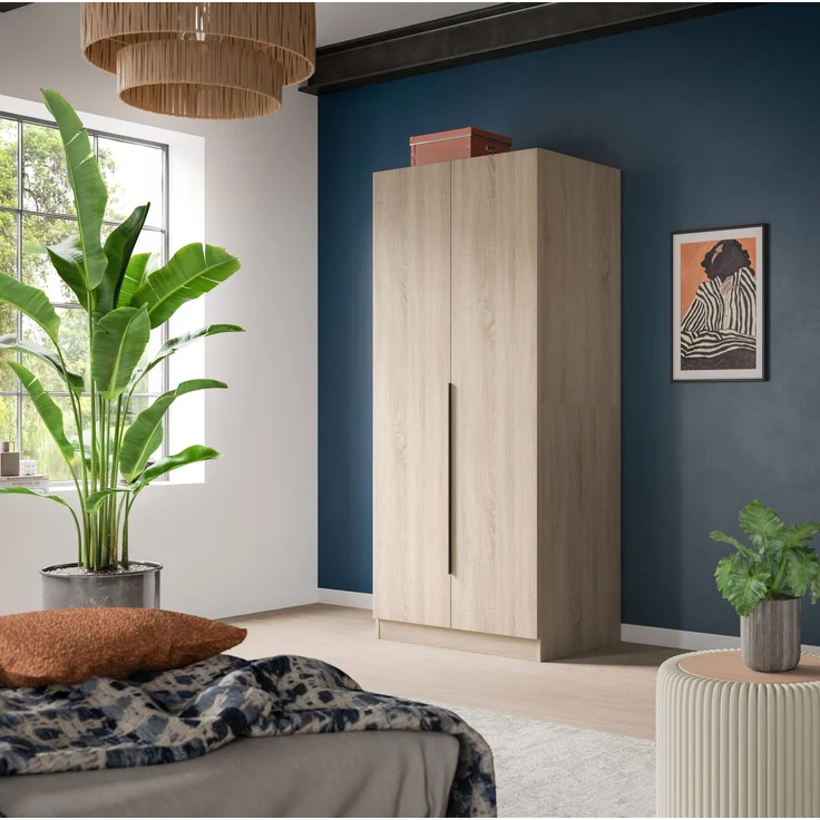Kleiderschrank 2-türig (B/H/T: 80x180x52 cm) in Sonoma Eiche Nachbildung – Bild 6