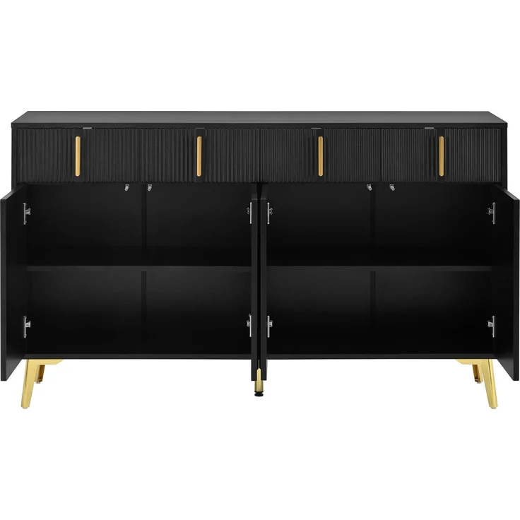 Sideboard 140 x 38 x 82 cm aus MDF, Schwarz mit goldfarbenen Akzenten – Bild 8