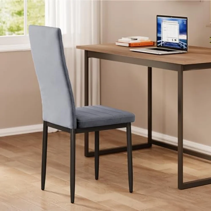 Bealife Esszimmerstühle 6er Set, Esszimmerstühle für Küche und Esszimmer, Polsterstuhl aus Samt mit hoher Rückenlehne, Modern (Hellgrauer Samt, 6er Set) – Bild 6