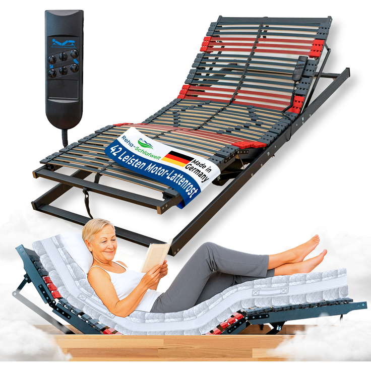 Reha-Schlafwelt elektrischer 7-Zonen Lattenrost 120×200 cm, RELAXANA KF, mit Motor Kopf- Fußteil verstellbar, komplett montiert