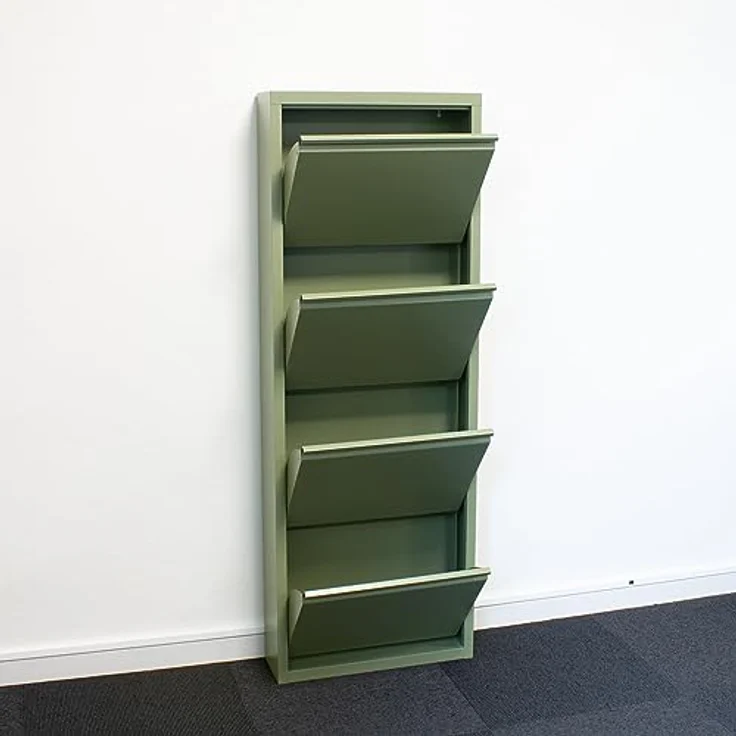 ebuy24 Pisa Schuhkipper, Grün, Metall, 150x140x16 cm, mit 12 Klappen für platzsparende Schuhaufbewahrung – Bild 4