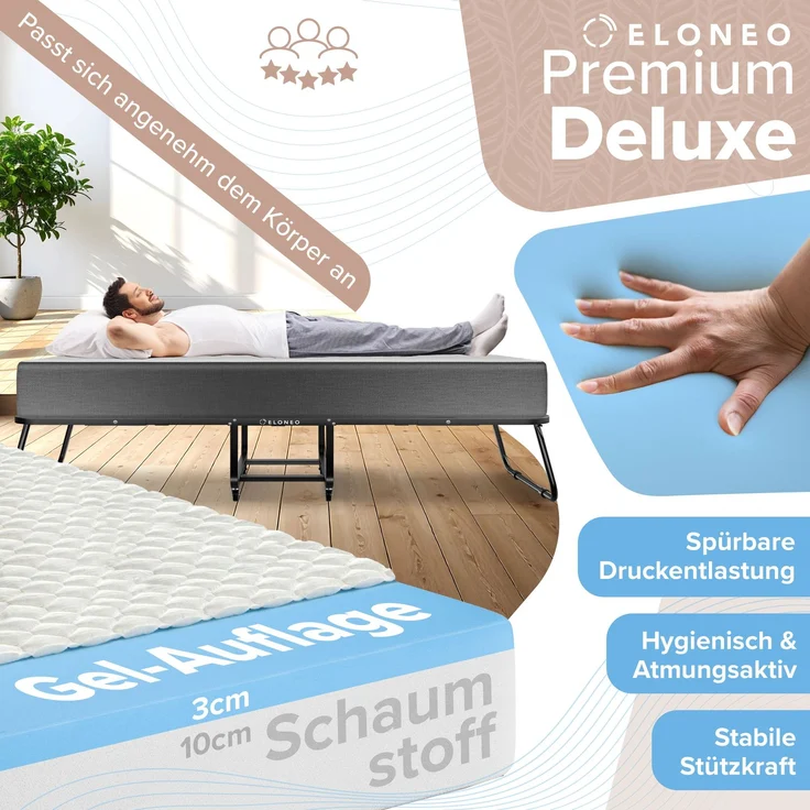 ELONEO Klappbett mit Premium-Matratze, 80x200 cm – Bild 2
