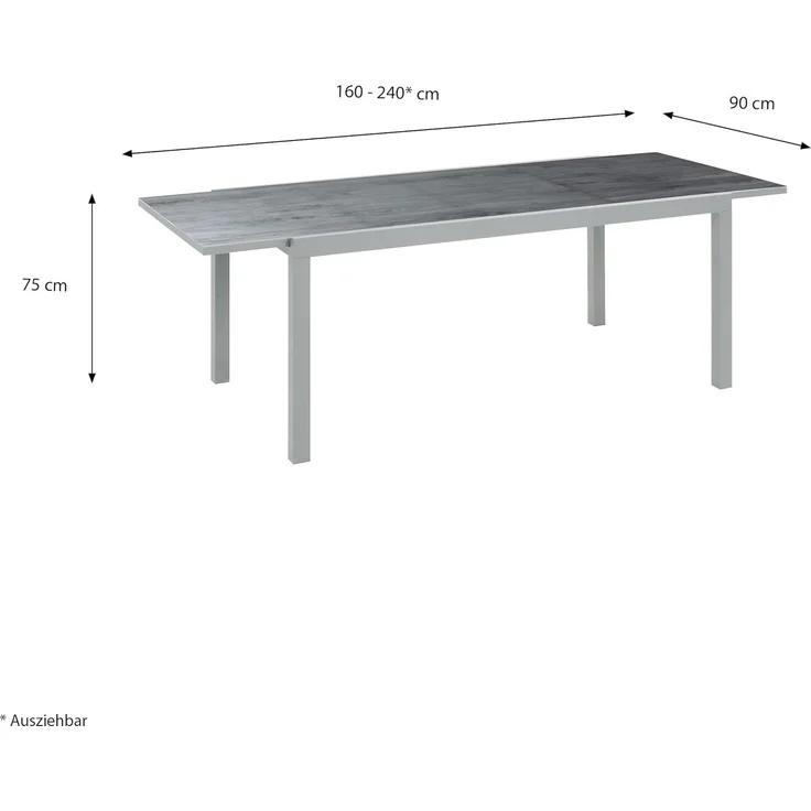 greemotion Ausziehtisch Monza, Glastischplatte, Keramiklook, 160/240 x 75 x 90 cm, Silber / Grau – Bild 3