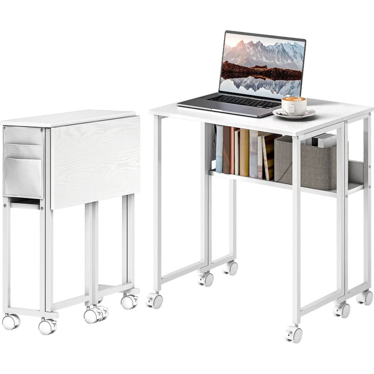 MELAYR, Faltbarer Schreibtisch, zum Beistelltisch umwandelbar, offenes Regal, Weiß, 63 x 50 x 75 cm – Bild 2
