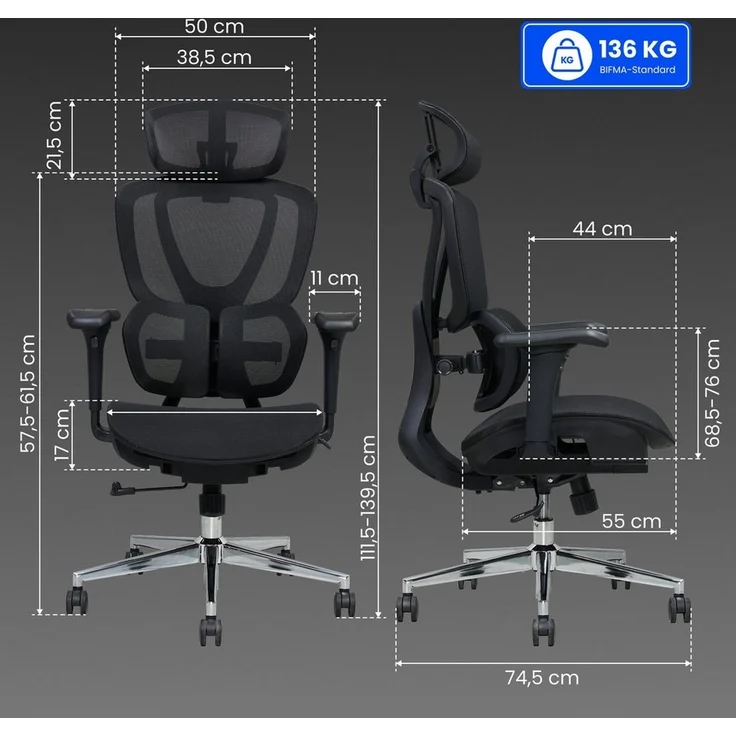 FLEXISPOT Drehstuhl Ergonomischer Bürostuhl, Arbeitsstuhl mit Dual-Wing Lendenstütze (3D-Kopfstütze & 3D-Armlehnen & Verstellbarer Sitztiefe), 3-Stufen Neigung & höhenverstellbare Rückenlehne – Bild 2