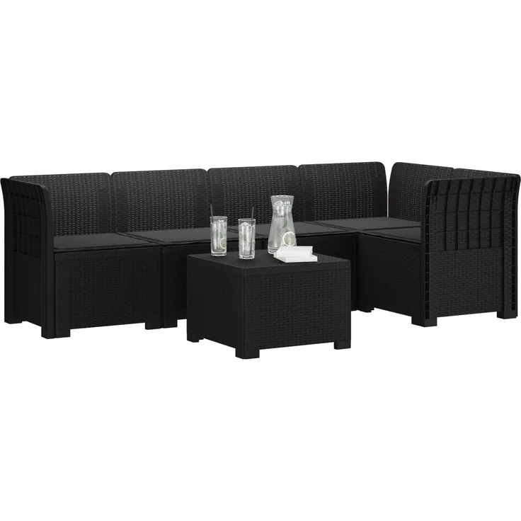 vidaXL 5-Sitzer Gartensofa mit Kissen Rattan-Look PP Anthrazit 3444071 – Bild 3