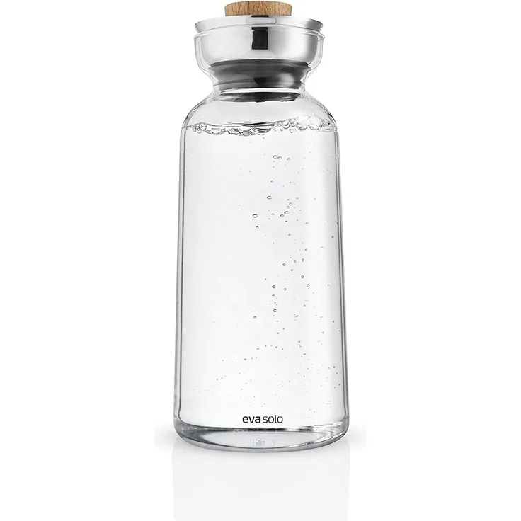 Eva Solo Glaskaraffe Silhouette, Karaffe, Wasserkaraffe mit Deckel, Borosilikatglas, Edelstahl, Eichenholz, Klar, 1 L, 591505