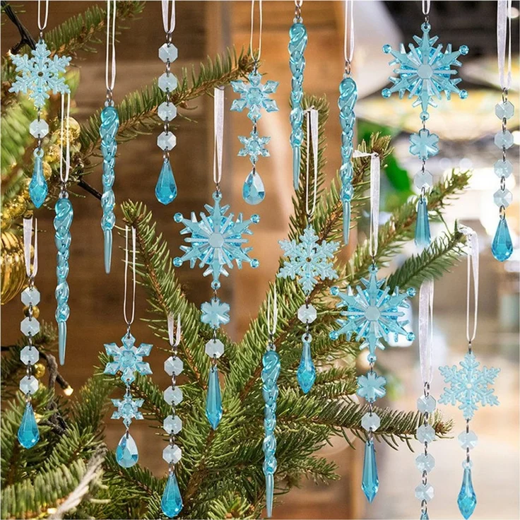 Coonoor Christbaumschmuck Acryl Schneeflocken Eiszapfen Tropfen Hängedekoration (18-tlg), Ornamente für Weihnachtsbaum Winterfest und Party Deko – Bild 1