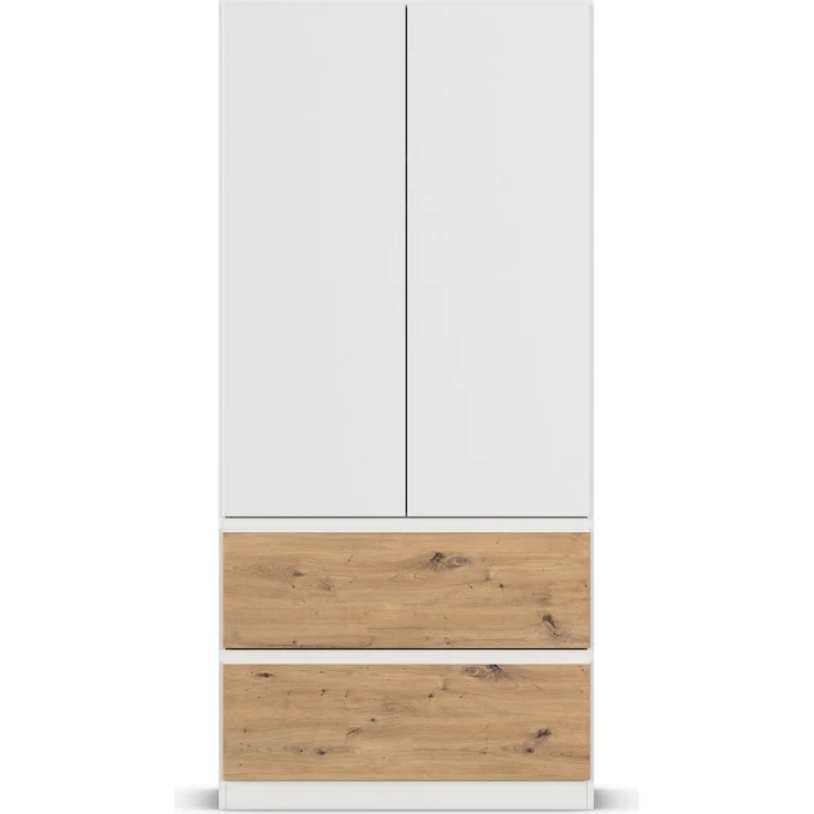 rauch Kleiderschrank, Drehtürenschrank COSTA, 2-türig, 2 Schubkästen, push-to-open, Alpinweiß, 91 x 197 x 54 cm – Bild 2