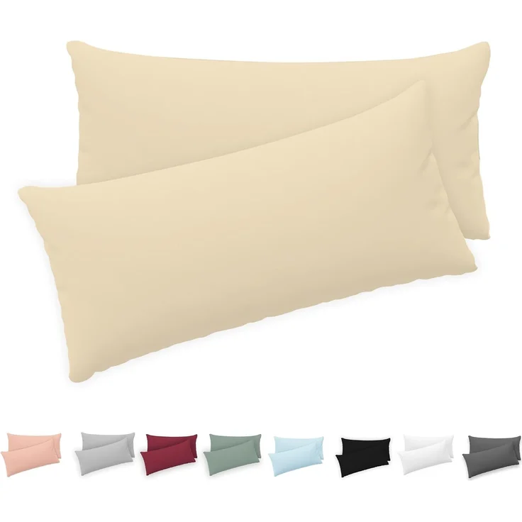 Twinzen® Kissenbezug 40x80 (2er-Set) - 100% Jersey Baumwolle 150 GSM Kissenbezüge - Beige - Für Kissenbezüge 40x80 cm - Kissenhülle - Kissenbezug mit Reißverschluss - Oeko-Tex Zertifiziert – Bild 1