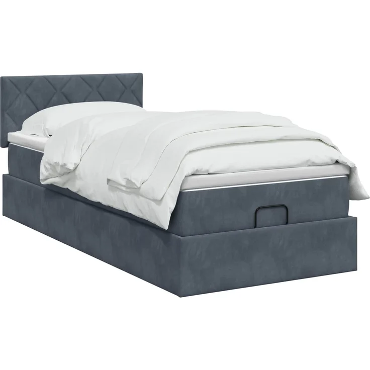 vidaXL Ottoman-Bett mit Matratze und LED Dunkelgrau 100 x 200 cm Samt 3457192 – Bild 3
